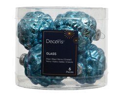Decoris Dennenappel glas mix folk blue dia5cm x H.7cm - afbeelding 1