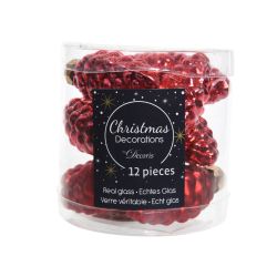 Decoris Dennenappel glas shiny,matt mix kerstrood dia2.5cm x H.6cm