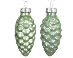 Decoris Dennenappel glas mix matcha green dia2.5cm x H.6cm - afbeelding 2