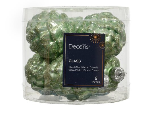 Decoris Dennenappel glas mix matcha green dia5cm x H.7cm - afbeelding 1