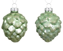Decoris Dennenappel glas mix matcha green dia5cm x H.7cm - afbeelding 2