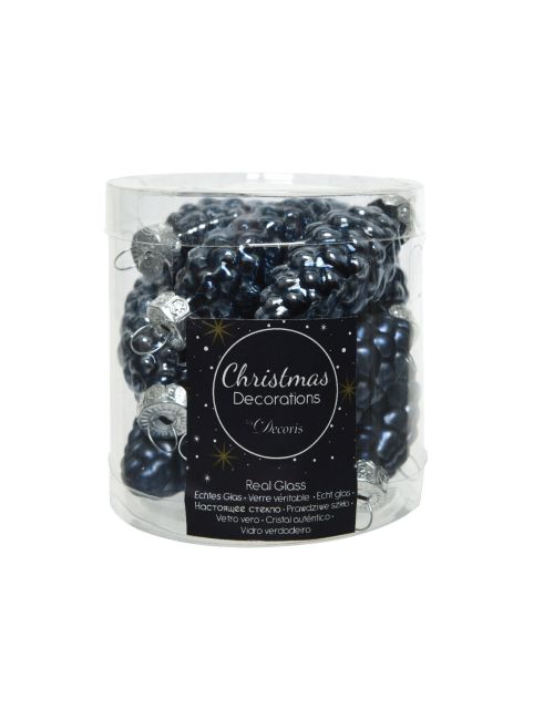 Decoris Dennenappel glas shiny,matt mix nachtblauw dia2.5cm x H.6cm - afbeelding 1