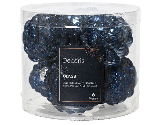 Decoris Dennenappel glas mix nachtblauw dia5cm x H.7cm - afbeelding 1