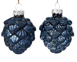 Decoris Dennenappel glas mix nachtblauw dia5cm x H.7cm - afbeelding 2