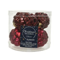 Decoris Dennenappel glas shiny,matt glitter mix ossenbloed dia5cm x H.7cm