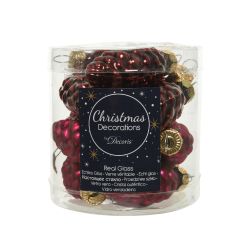 Decoris Dennenappel glas shiny,matt mix ossenbloed dia2.5cm x H.6cm