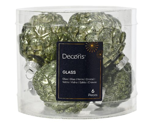 Decoris Dennenappel glas mix rosemarijn dia5cm x H.7cm - afbeelding 1