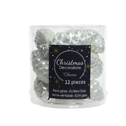 Decoris Dennenappel glas enamel, matt mix winterwit dia2.5cm x H.6cm