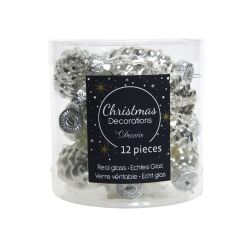 Decoris Dennenappel glas shiny,matt mix zilver dia2.5cm x H.6cm