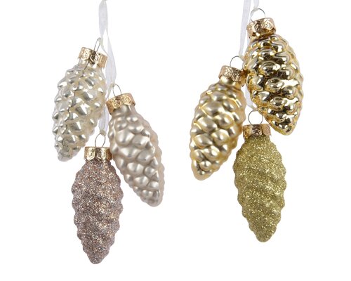 Decoris Dennenappel glas shiny,matt,glitter mix - afbeelding 1