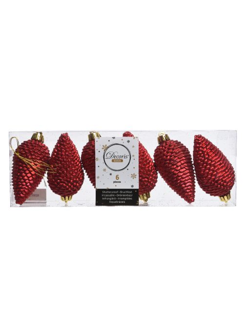 Decoris Dennenappel polystyreen glitter kerstrood dia4.5cm x H.8cm