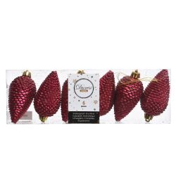 Decoris Dennenappel polystyreen glitter ossenbloed dia4.5cm x H.8cm