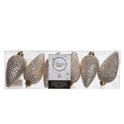 Decoris Dennenappels kunststof glitter parel