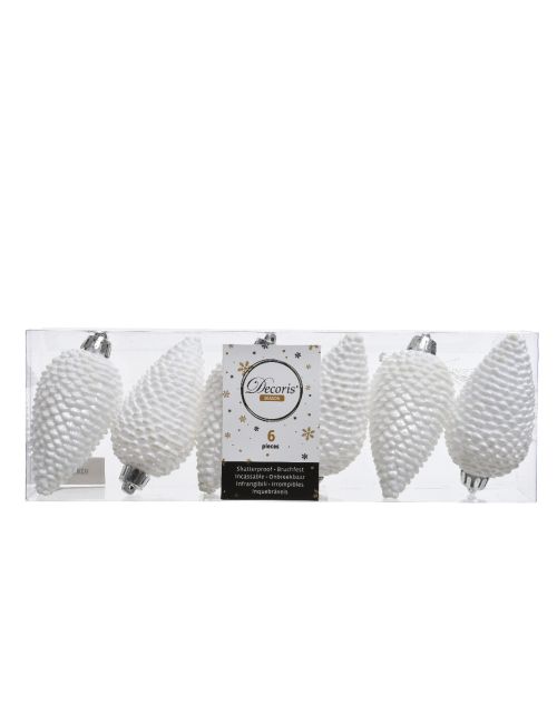 Decoris Dennenappels kunststof glitter winterwit