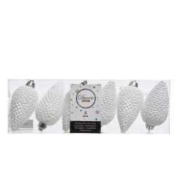 Decoris Dennenappels kunststof glitter winterwit