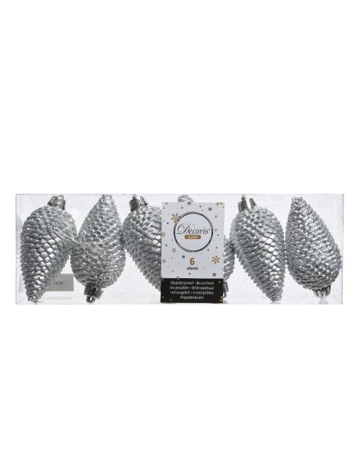 Decoris Dennenappel polystyreen glitter zilver dia4.5cm x H.8cm