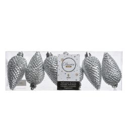 Decoris Dennenappel polystyreen glitter zilver dia4.5cm x H.8cm