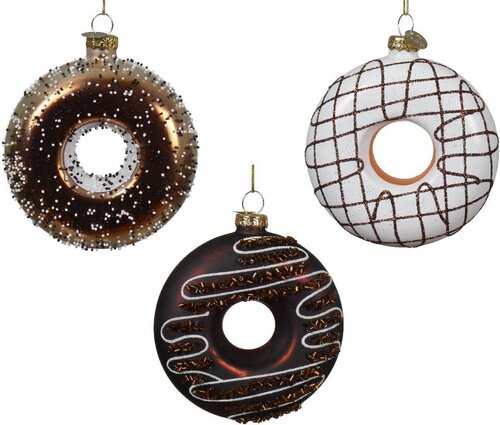 Decoris donut bruin-wit glas 9,7cm 3 ass.
