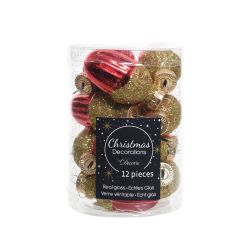 Decoris Eikel glas shiny,matt gold glitter mix kerstrood dia3cm x H.4cm