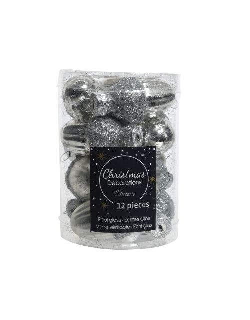Decoris Eikel glas shiny,matt silver glitter mix