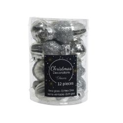 Decoris Eikel glas shiny,matt silver glitter mix