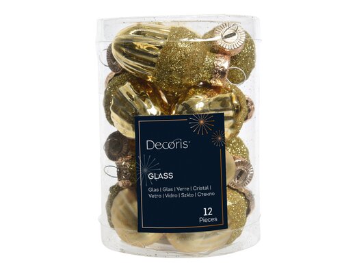 Decoris Eikel glas shiny,matt gold glitter mix - afbeelding 1