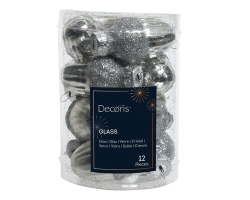 Decoris Eikel glas shiny,matt silver glitter mix - afbeelding 1