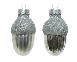 Decoris Eikel glas shiny,matt silver glitter mix - afbeelding 2