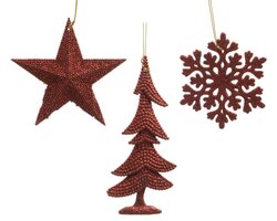 Decoris glitter hanger 3ass Christmas red