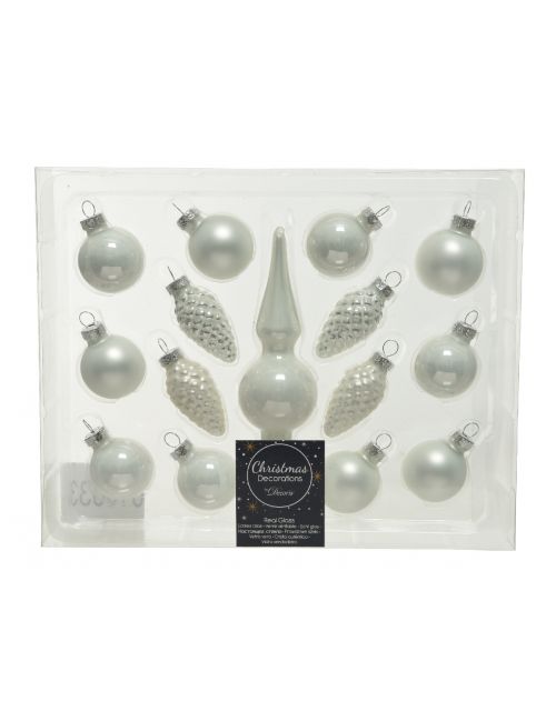 Decoris Kerstballen glas shiny.matt mix winterwit dia3.5cm x H.13cm