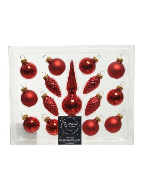 Decoris Kerstballen glas shiny,matt mix kerstrood dia3.5cm x H.13cm