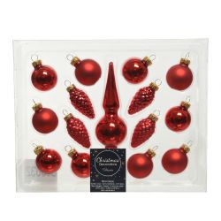 Decoris Kerstballen glas shiny,matt mix kerstrood dia3.5cm x H.13cm
