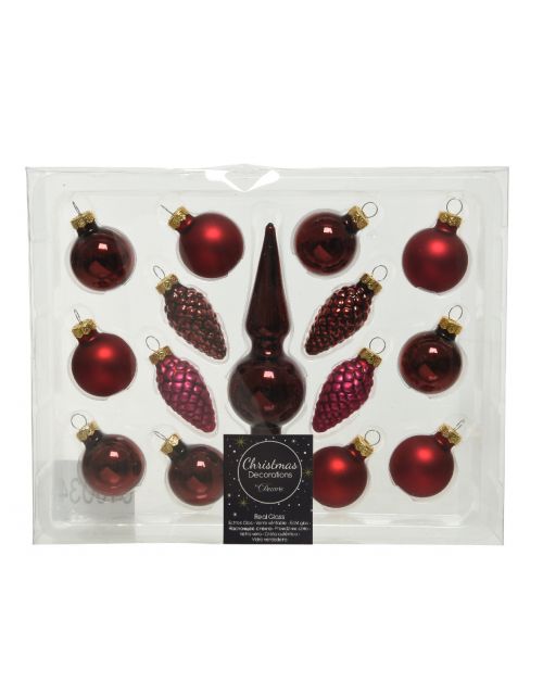Decoris Kerstballen glas shiny,matt mix ossenbloed dia3.5cm x H.13cm