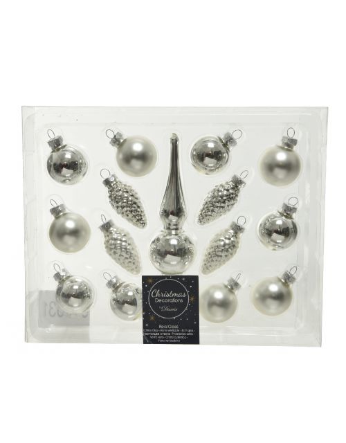 Decoris Kerstballen glas shiny,matt mix zilver dia3.5cm x H.13cm