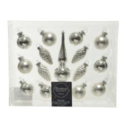 Decoris Kerstballen glas shiny,matt mix zilver dia3.5cm x H.13cm