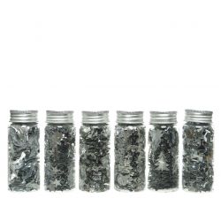 Decoris glitter figurines 6ass silver