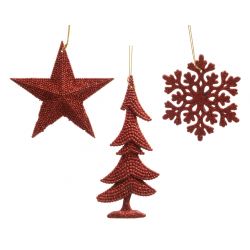 Decoris glitter hanger 3ass Christmas red