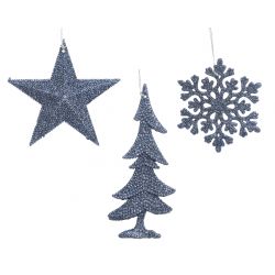 Decoris Plastic Glitter Hanger 3Ass Nacht Blauw 0.2x9.5x9.5cm
0.2x11x11cm
1x6.5x15cm