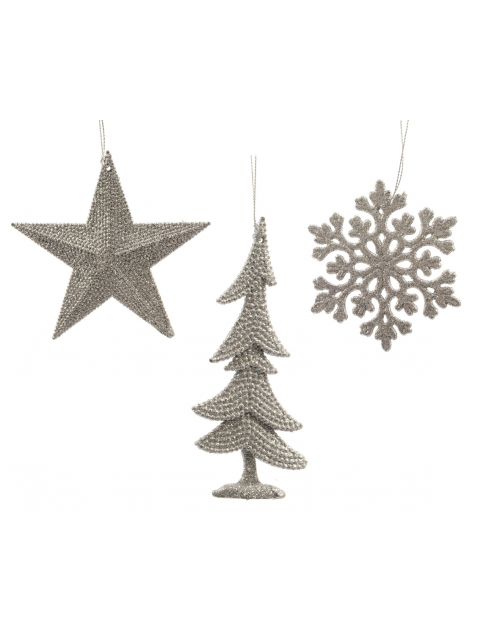 Decoris Hanger Plastic Glitter 3Ass Zilver assorted