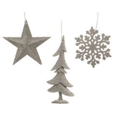 Decoris Hanger Plastic Glitter 3Ass Zilver assorted