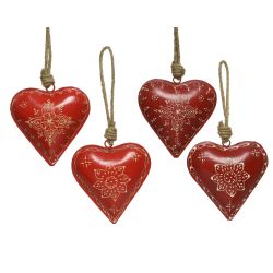 Decoris hanger hart ijzer lak en decoratie B12cm rood 2ass