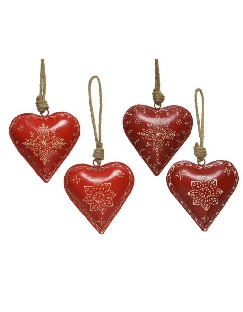 Decoris hanger hart ijzer lak en decoratie B15cm rood 2ass