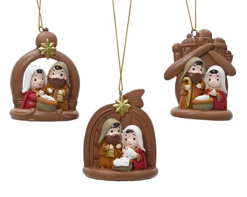 Decoris Hanger polyresin nativity set 3ass