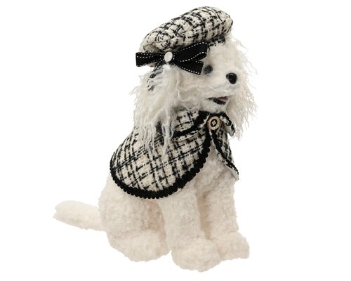 Decoris Hond kunstbont polyester black/white hat and cloth
