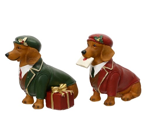 Decoris Hond polyresin sitting giftbox-letter 2ass