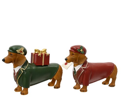 Decoris Hond polyresin standing giftbox-letter 2ass