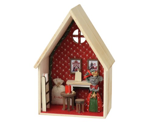 Decoris Huis vurenhout mouse house set w chair table wreath pitcure