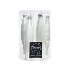 Decoris Ijspegel glas enamel,matt mix winterwit dia3cm x H.15cm