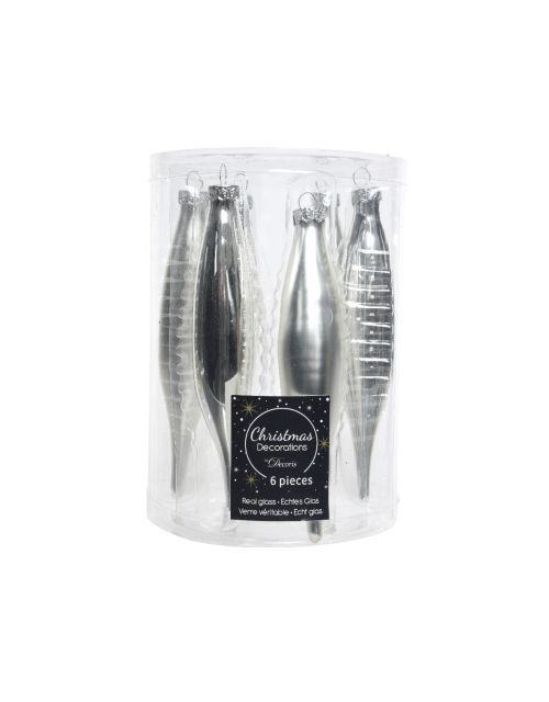 Decoris ijspegels glas mix glanzend mat zilver