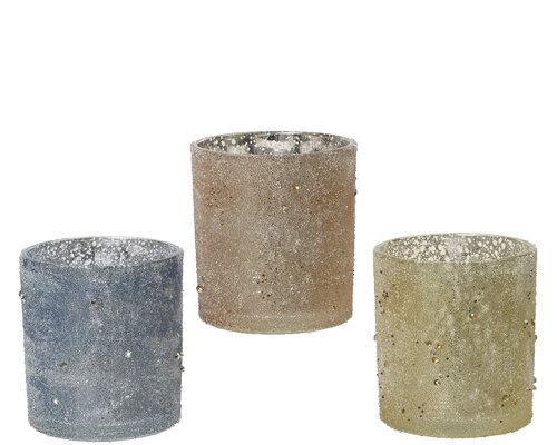 Decoris kaars houder gekleurd glas zand assorti